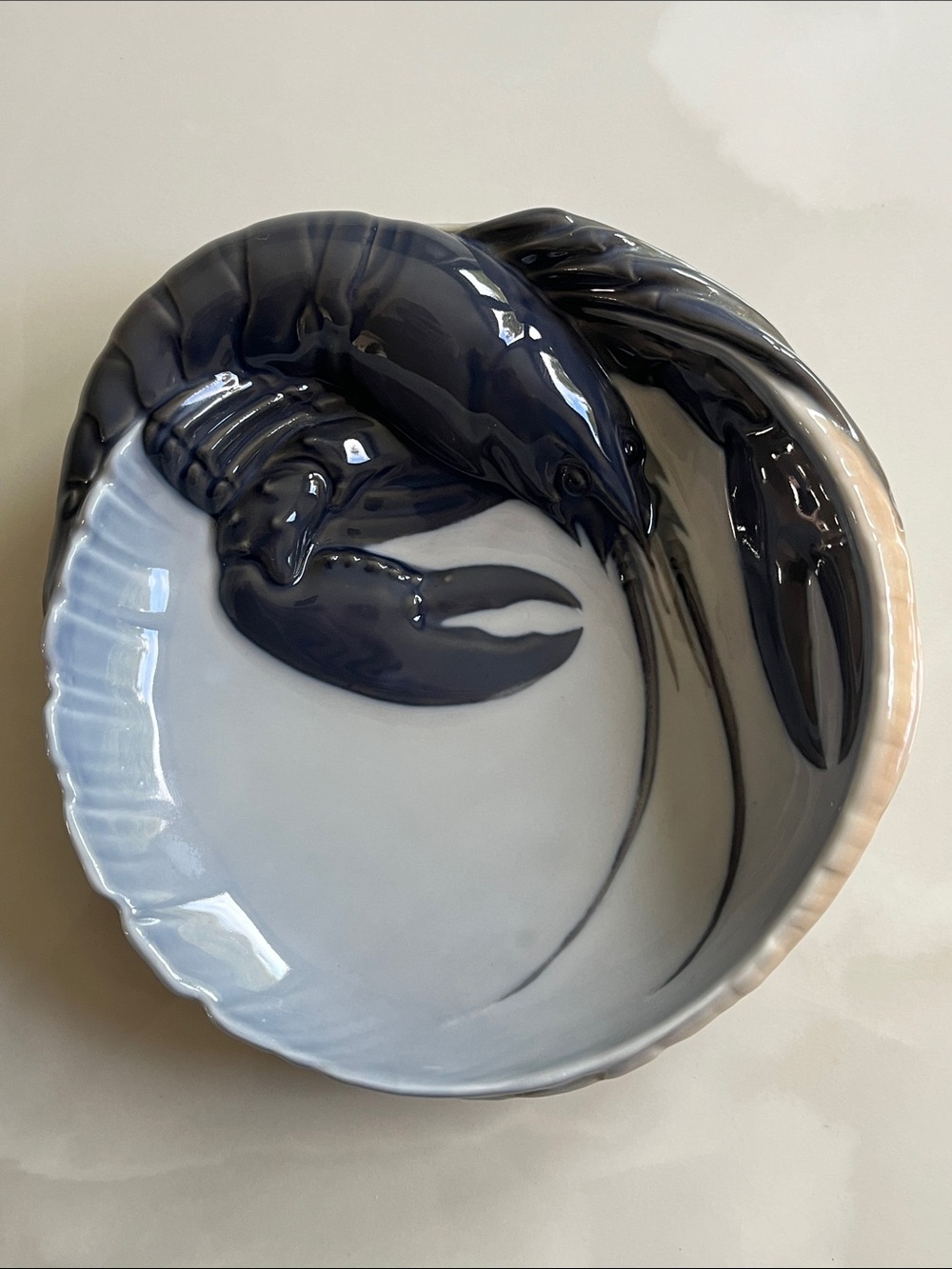 Royal Copenhagen Lobster Bowl 3498 Blue Porcelain Dish Denmark Bruus Label